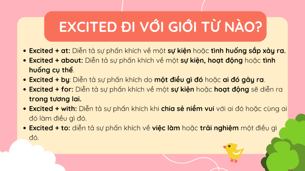 Excited đi với giới từ nào