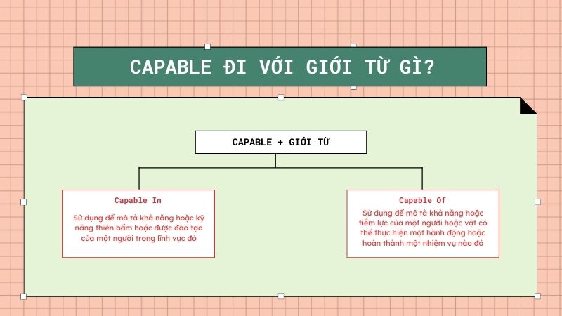 Hai giới từ chính được sử dụng sau capable là in và of